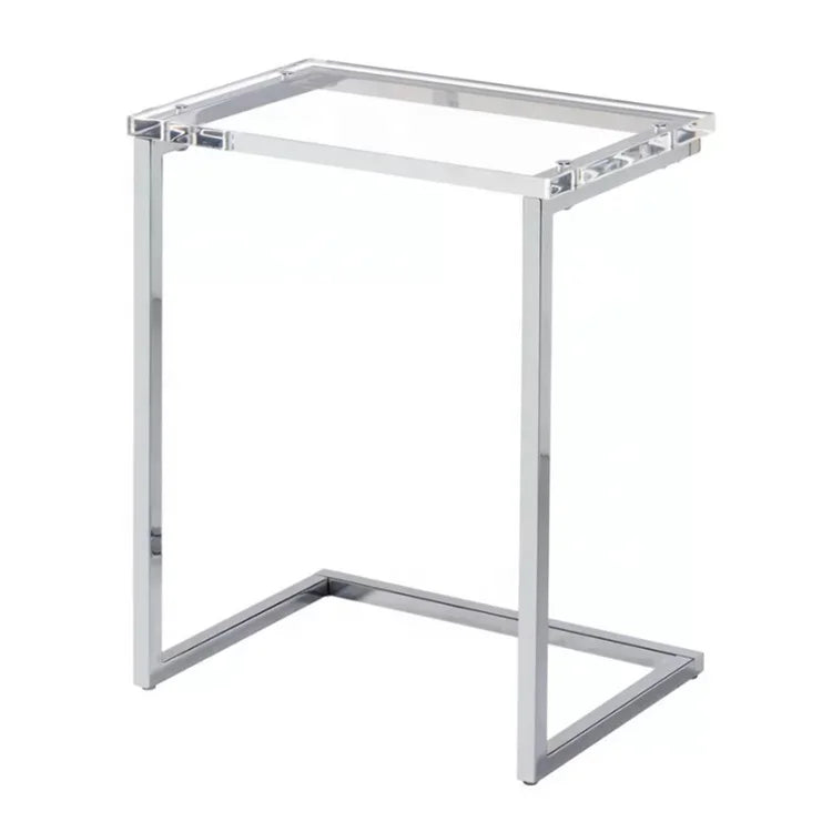 Customized Modern Coffee Table with Thick Acrylic Top and Silver Metal Frame Clear Side Table Design