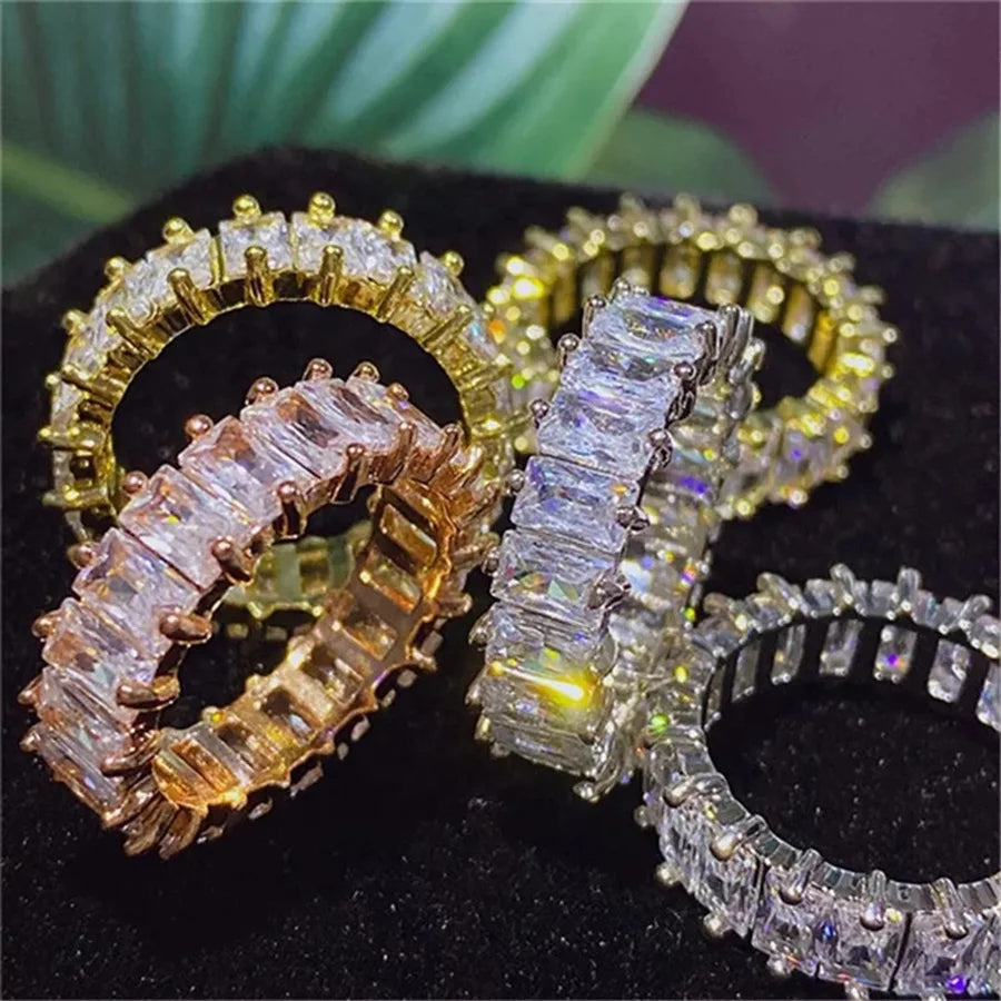 Luxury Wedding Rings Jewelry Women Crystal Iced 18k Gold Plated Rings Tennis Cubic Zirconia Ring