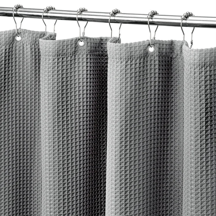 Ready Made Grey Bathroom Curtain Heavy Duty Fabric Waffle Weave Waterproof Fabric Shower Curtain for Bathroom Spa Hotel