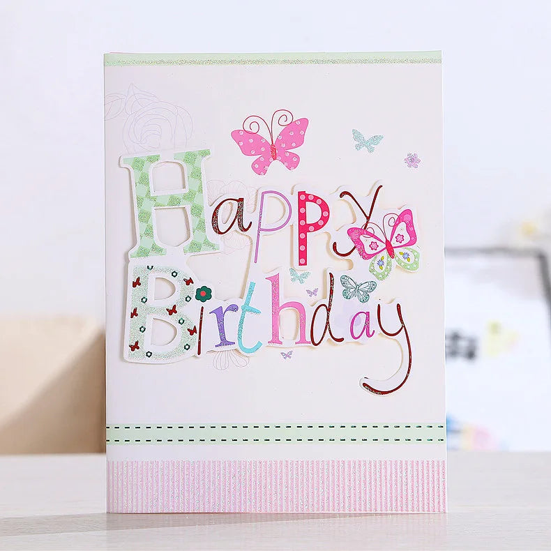3D Wholesale Happy Birthday Paper Card with Music and Led Light on Packed with Envelop Nice Birthday Gift Paper Folding Card