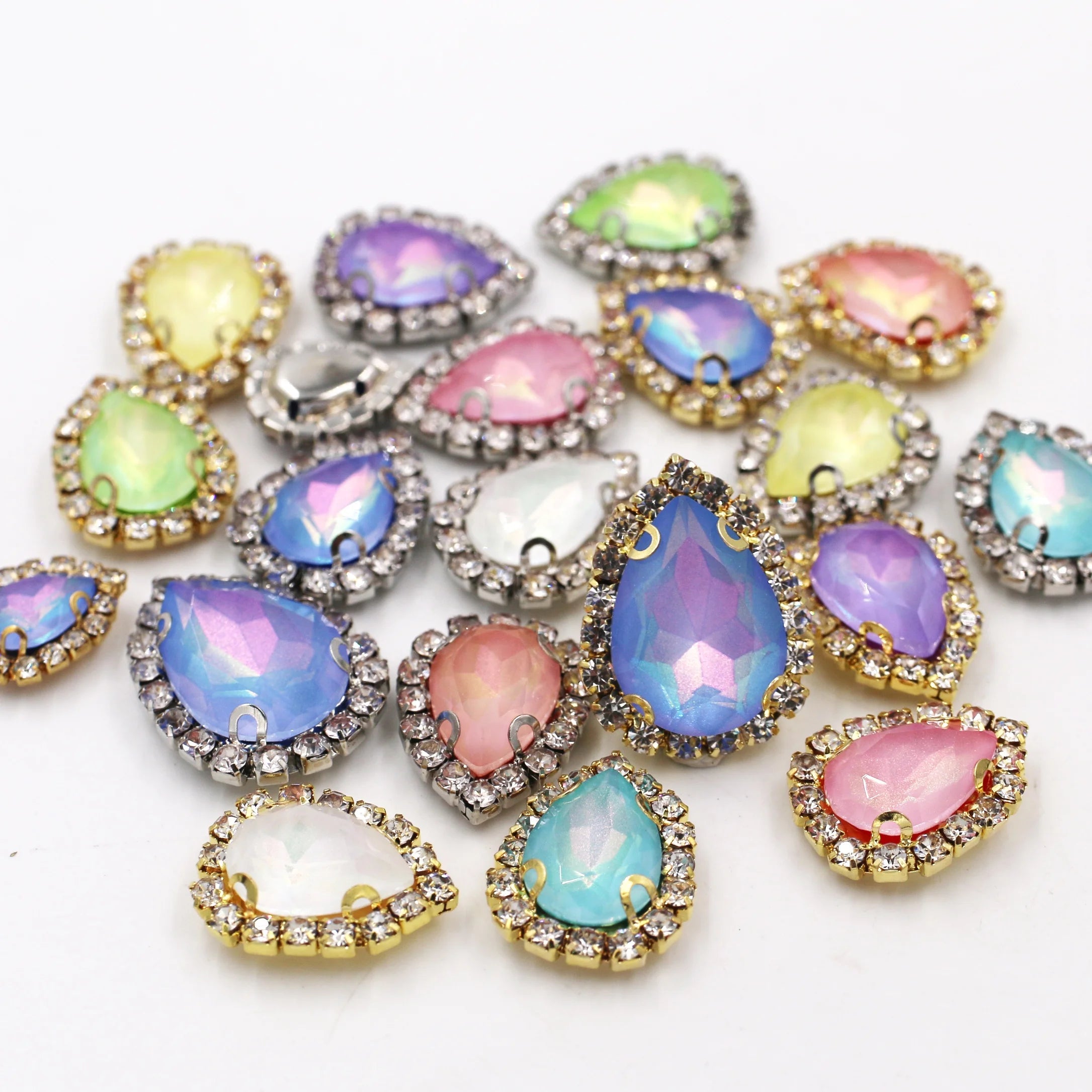 HFour Aurora Mocha Color 3D Drop Shape Flatback Sew-on Crystal Rhinestone Loose Glass with Cup Chain Claw Jewelry Making