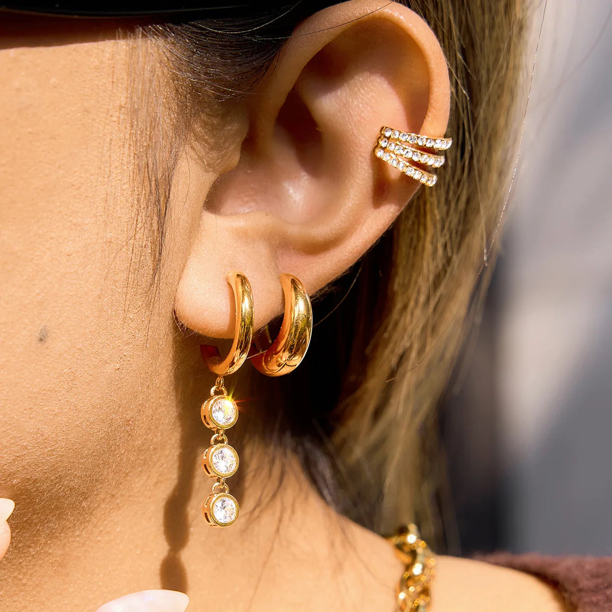Jewelry for Women American Stainless Steel Zircon Tassel Hoop Earrings PVD Gold Plating Light Luxury High Sense Women's