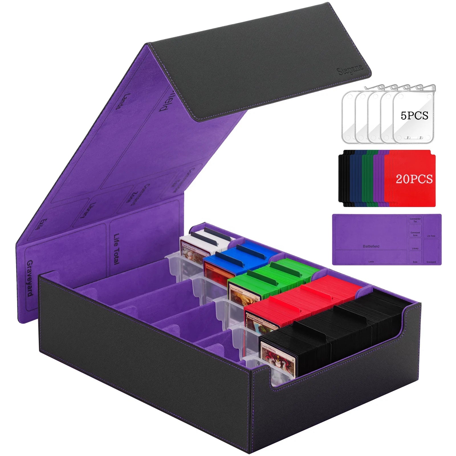 Torson 3800 Plus Large Capacity Card Box 5-Row Deck Case with Removable Lid for TCG/CCG Sport Commander Table Games Storage