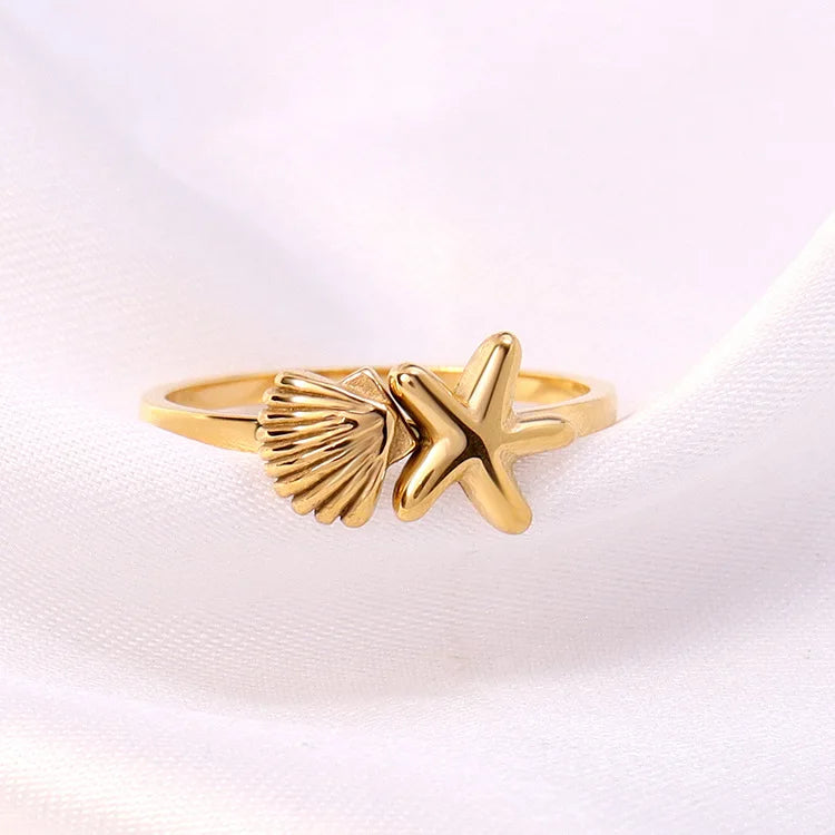 Starfish Shell Ring Personality 18K Gold Plated Stainless Steel Ring New Design Ocean Style Stainless Steel Jewelry Ring