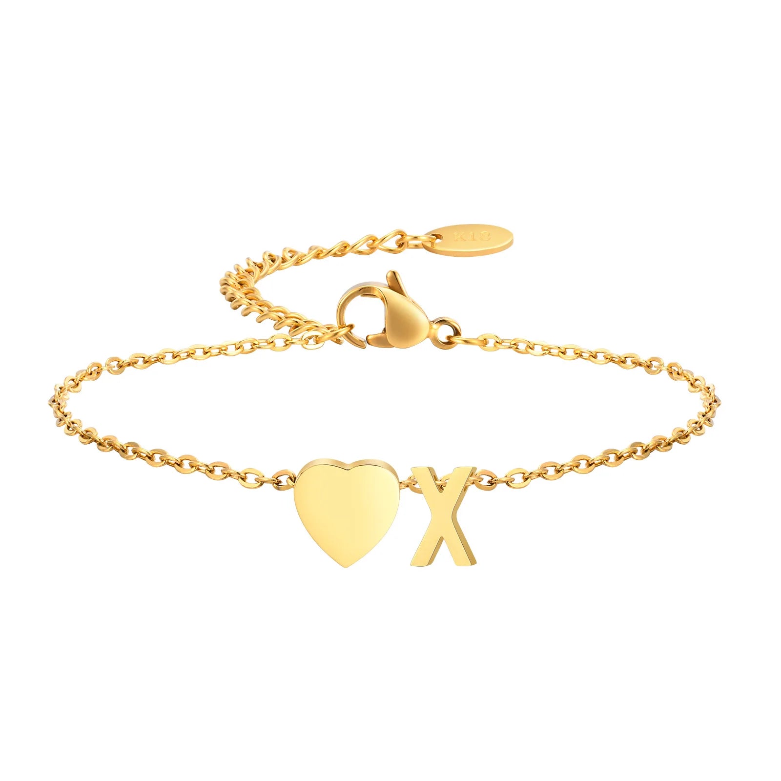 Hot Alphabet Jewellery for Women Stainless Steel Heart Initial Letter 18K Gold Plated 26 Letter Jewelry Fashion Charm Bracelets