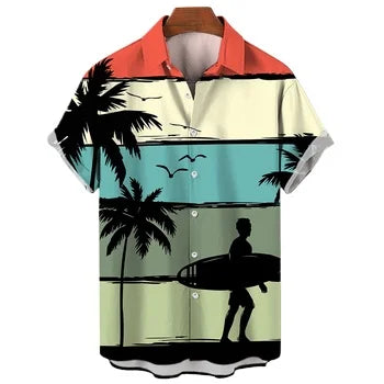 Fitspi Men Short Sleeve Hawaiian Shirt Fashion Beach Holiday Collar Button Top Blouse Wholesale