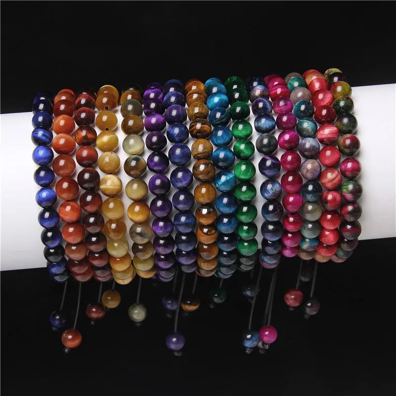 6 & 8mm Adjustable Handwoven Crystal Bead Bracelet Genuine Healing tiger Eye Spiritual Yoga Meditation Jewelry Spiritual Gift