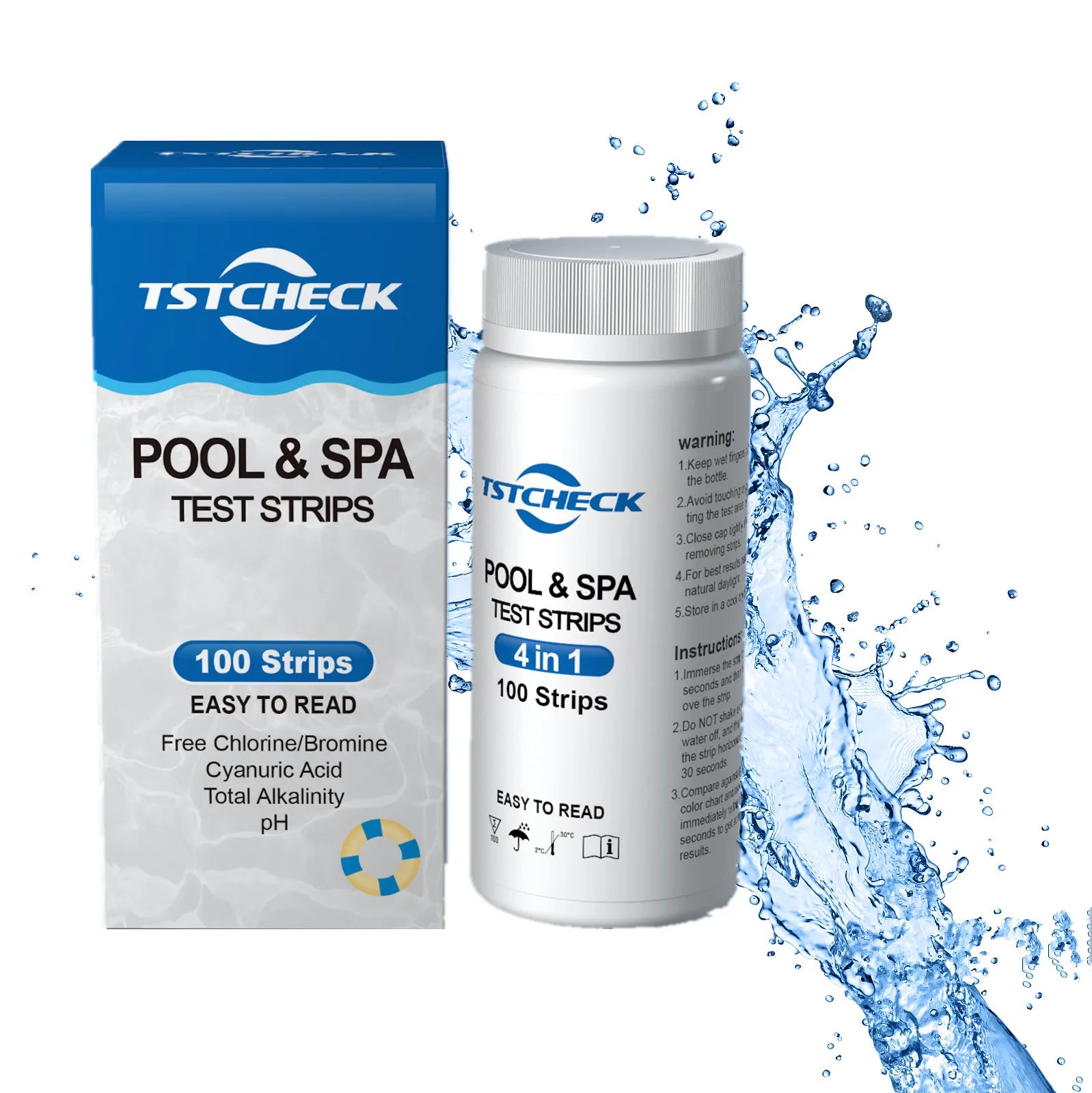 Easy Read 4in1 Swimming Pool Test Strips Spa Tubs WaterHot Tub Water Plus Bromine Swimming Pool Testing Strips