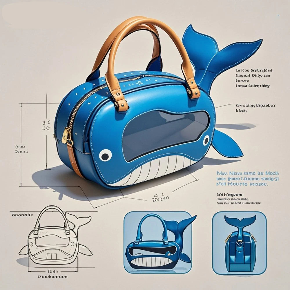 Custom Ita Bag Whale Dolphin CuteShape Design Women's ItaBag Shoulder Niche Design Plus logo Ita Bag Manufacturer