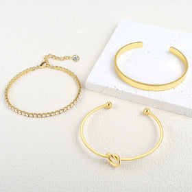 Wholesale Stainless Steel Cross Heart Charm Bracelet 18K Gold Plated Micro Pave Crystal Zircon Tennis Bracelet Set for Women