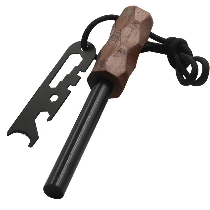 Other Camping Hiking Products Survival Fire Starter Premium Wood-Grip Firesteel with Multi-Tools Striker
