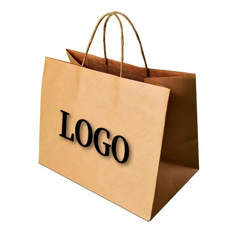 Recyclable Takeaway Customizable Personalized Printed Kraft Paper Bag Shoulder Handles for Clothing Shoes Socks Fur Own Brand
