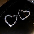 S925 Needle Statement Sparkle Bling Rhinestone Crystal Heart Earrings Iced Out 925 Sterling Silver Heart Hoop Earrings Jewelry