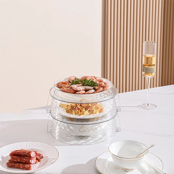 2 Layer  Multilayer Stackable Dust Proof Plate Food Cover Round Dish Cover Clear Plastic Insulation Food Cover
