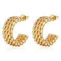 New 18k Gold Plated Unique Hypoallergenic Stainless Steel Herringbone Net Design Casting Craft Fine Earrings for Women