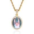 DUYIZHAO Oval Photo Frame Pendant Digital Memory Theme Accessories Hip Hop Rap Rock Jewelry With 3MM 24inches Rope Chain