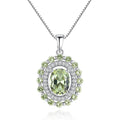 Luxury Fine Jewelry Oval Shape Olive Emerald Gemstone Pendant 925 Sterling Silver Stone Zircons Necklace for Women