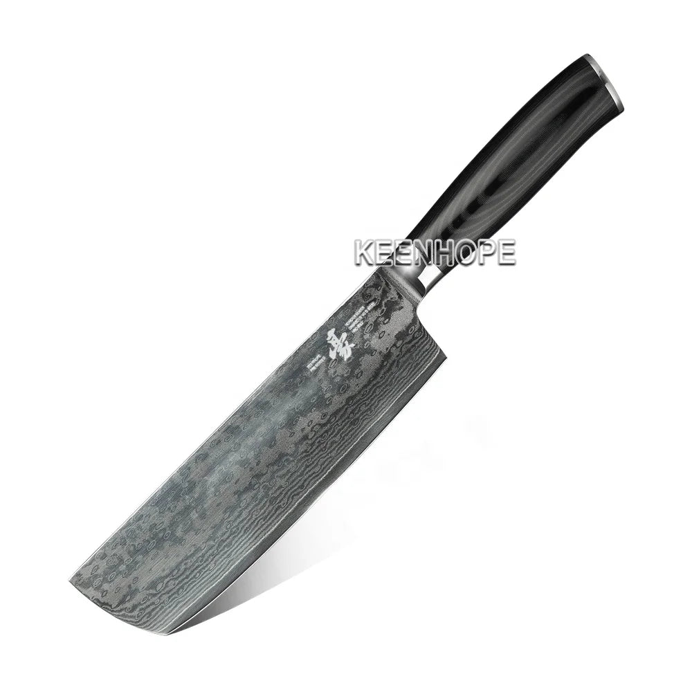 KEENHOPE HEROISM 7 Inch Nakiri Damascus Steel Knife Set 67 Layers VG10 Core G10 Glass Fiber Handle Drop Stocked Kitchen Knife