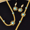 2024 New 3pcs Turquoise Flower Stainless Steel Jewelry Set Necklace Earrings Bracelet 18k Gold Plated Tarnish Free Set Women