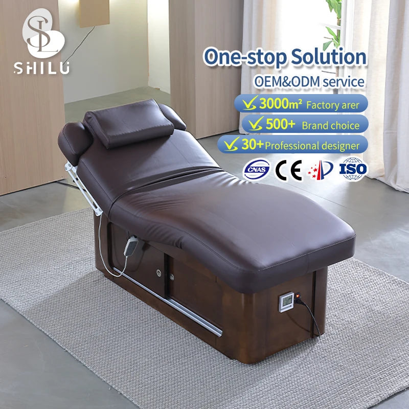 Modern Luxury Electric Beauty Bed DMC6 Spa Facial Treatment Massage Table Light Brown for Salon Use in Bedroom or Living Room