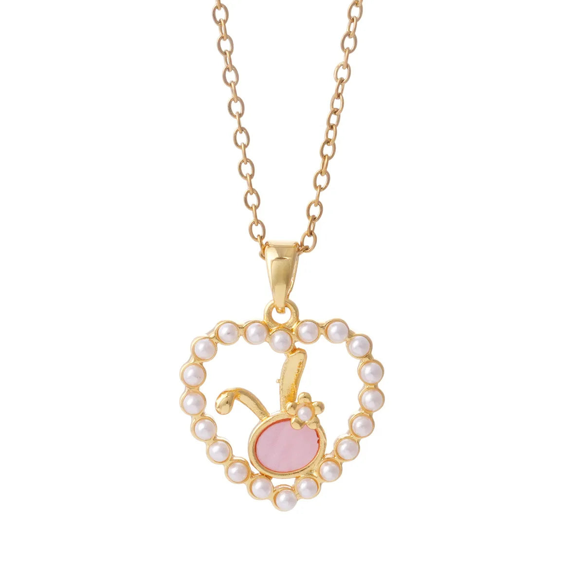 Premium Unisex Minimalist Fashion Charm Necklace Heart-Shaped Rabbit Bead Classic Geometric Style Stainless Steel Anniversary