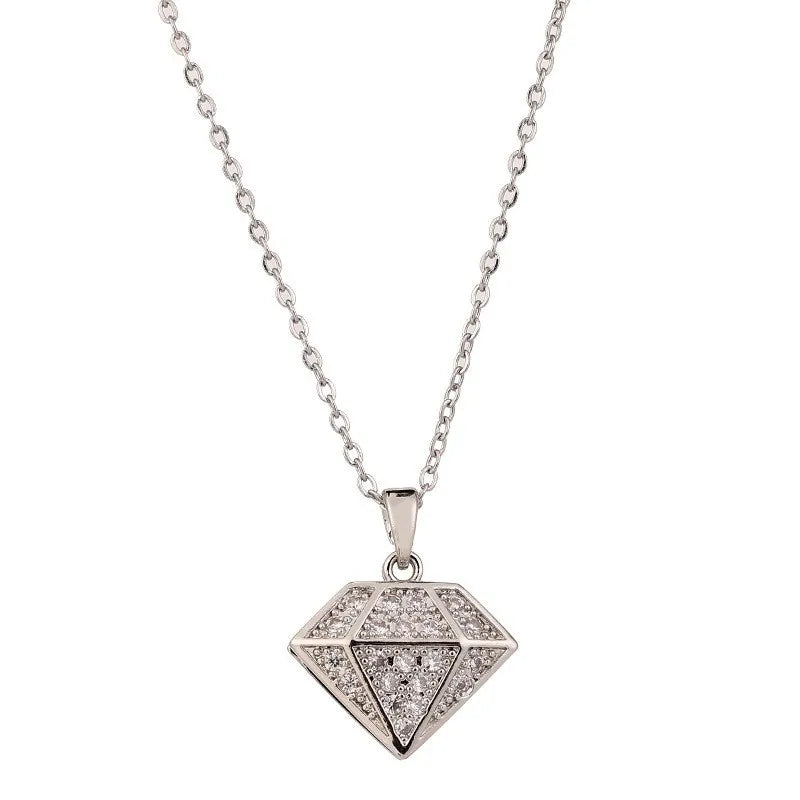 AA00606 Hip Hop Jewelry Mens Mini Diamond Shaped Pendant Necklace Rapper Men Hip Hop