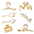 Fashion Large Hair Claw Clip Zig Zag Clamp Duckbill Pearl Small Square Alloy Metal Pearl Twist Clip Rose Flower Snake Hair Claws