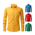 RNSHANGER Solid Color Men's Long-sleeved Shirt Spring Single-breasted Square Collar Shirts New Regular Fit Formal Wedding  Shirt