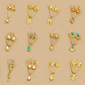 Vintage Gold Plated Turquoise Pearl Jewelry Set Heart Fan Shaped Pendant Earrings Necklace Hypoallergenic Gift for Women