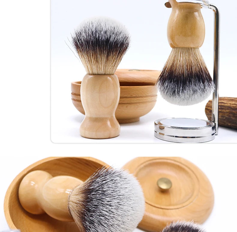 Hot JDK 1PC Shiny Wood Handle Shaving Brush Synthetic Hair Beard Brush Men Foaming Shaver Brush