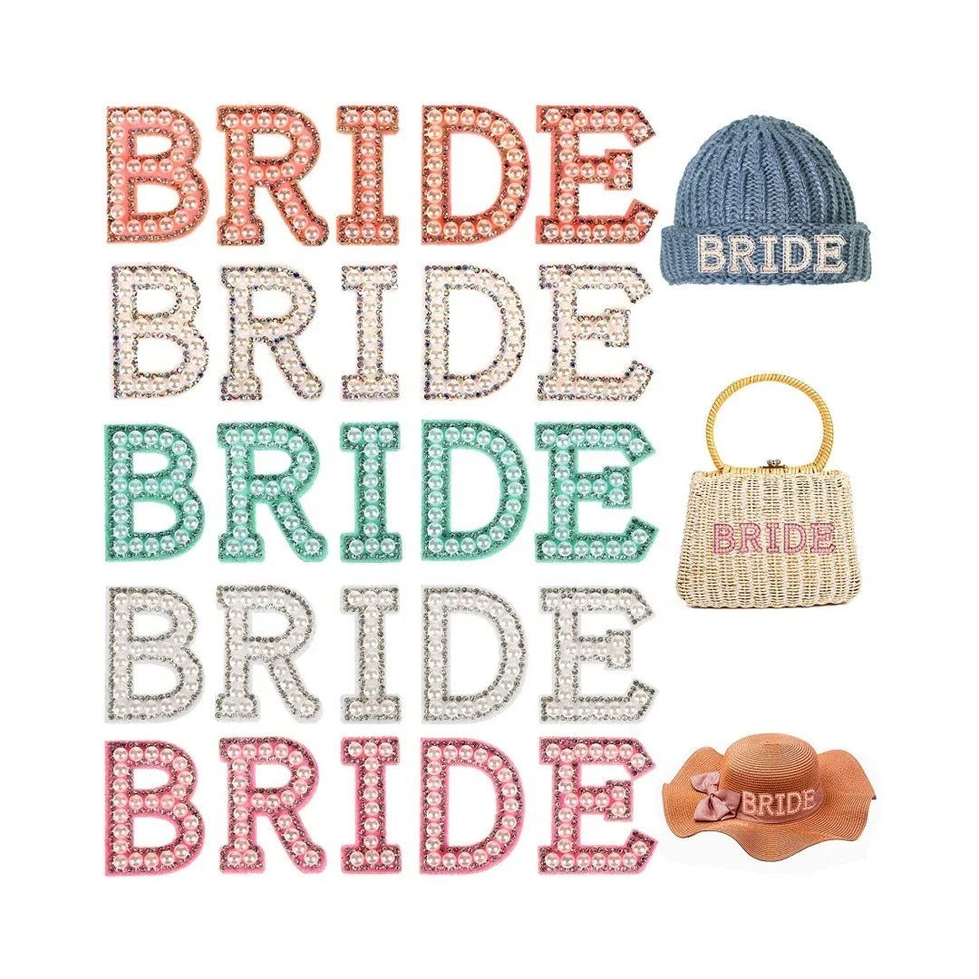 Bride Pearl Letter Sew on Patches Appliques Wedding DIY Accessories Hotfix Letter Patch for slippers Shoes