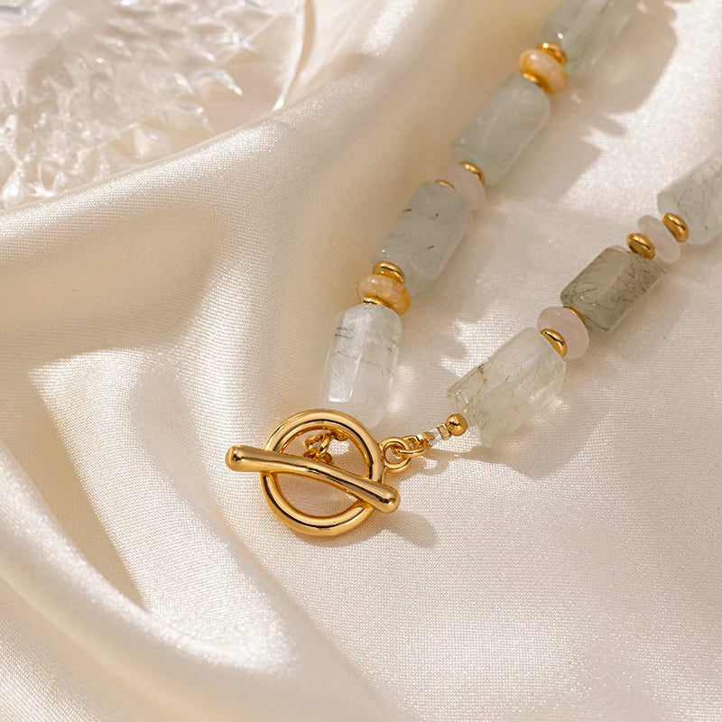 Fashion Unique Designer Jewelry 18K Gold Plated OT Buckle Design High Quality Crystals Beads Necklace for Women