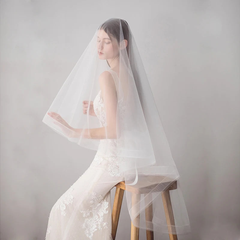 SLBRIDAL Two Layer Wedding Veils With Combs Ivory Pearls Bridal Veils Wedding Accessories for Bride Mariage Women