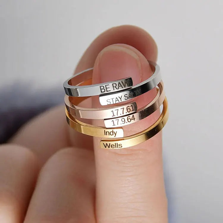 SC Personalized Custom Name Rings Fashion Engraved Pattern Couple Rings Simple Adjustable Blank Stainless Steel Rings Women