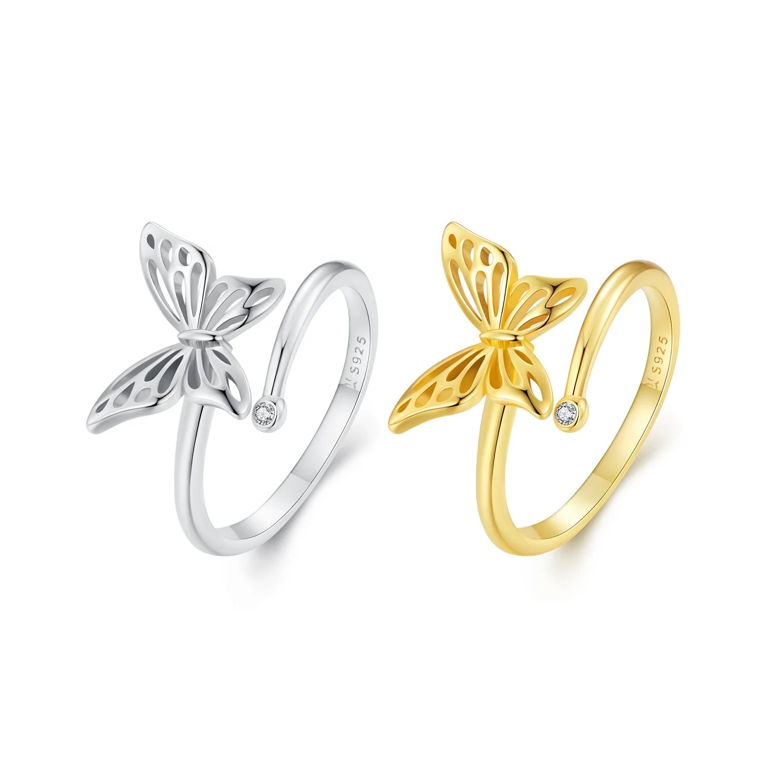 Fashion 925 Sterling Silver Hollow Butterfly Opening Ring for Women Delicate Party Stackable Zircon Ring Wedding Jewelry SCR448