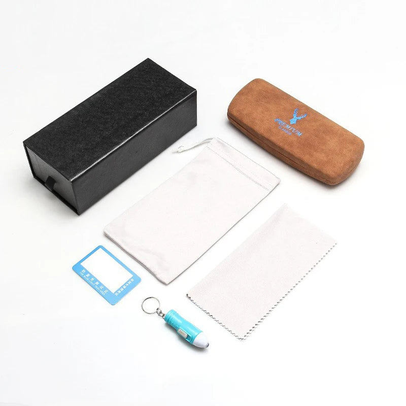 Sunway Eyewear PU Leather Case with Pouch Cloth Blue Light Test Lamp Glasses Case Set Luxury Sunglasses Packaging Box