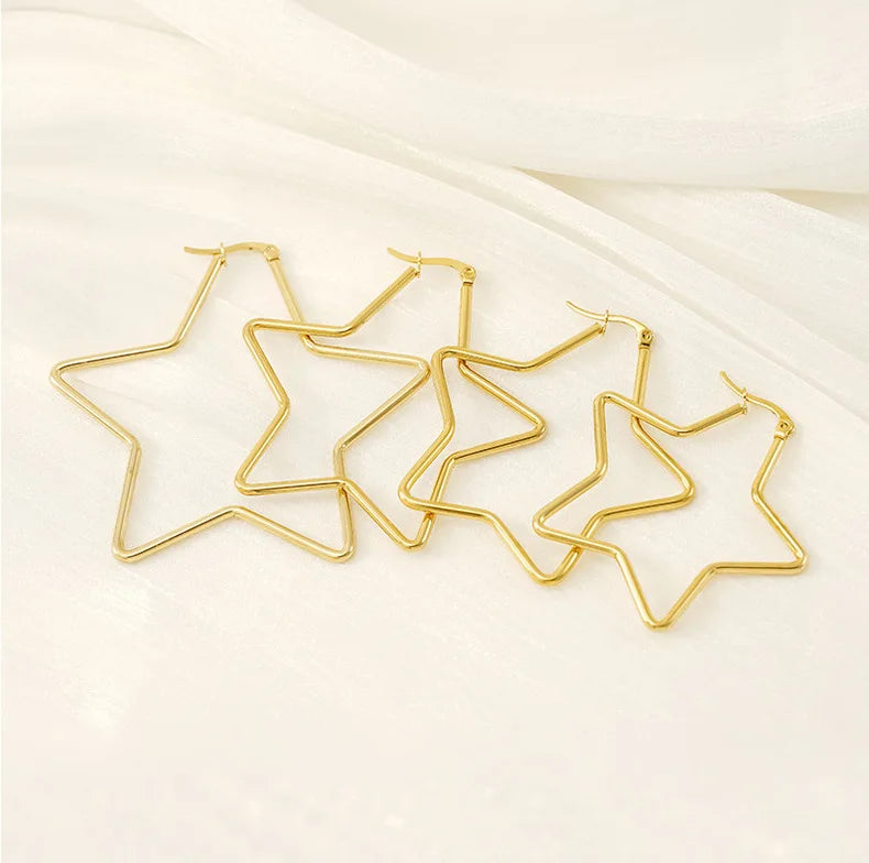 Geometric Style Pentagram Stainless Steel 18K Gold Plated Hoop Earrings Simple Star Jewelry Hot Trendy Engagement Women's