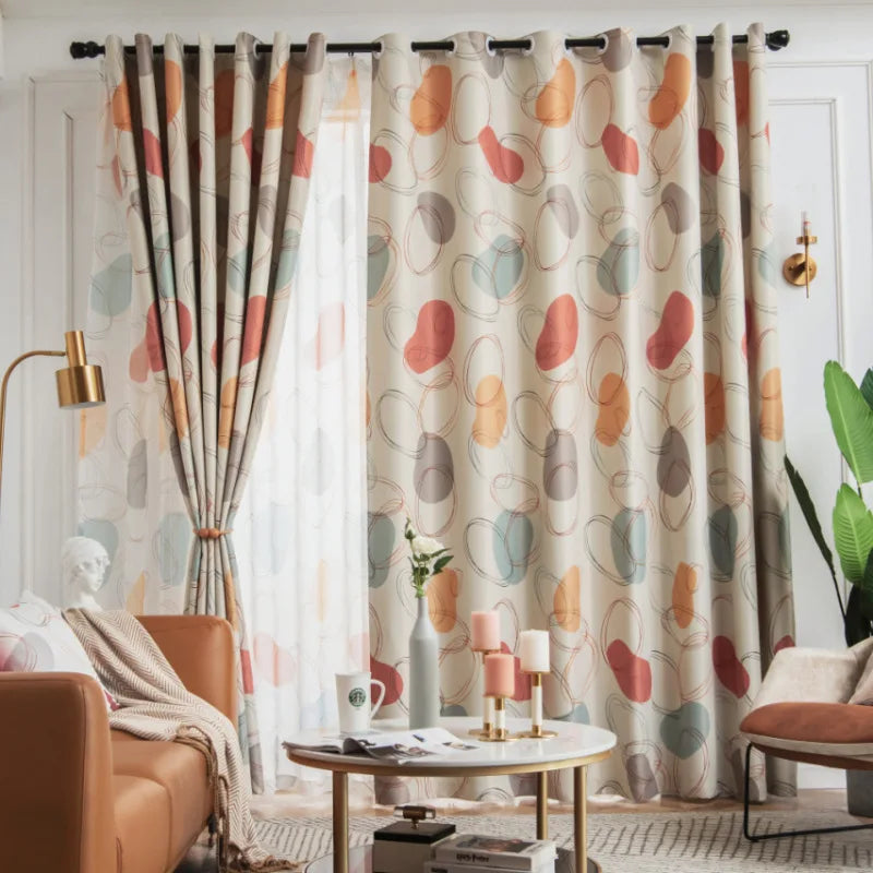 Hot Sale Polyester Circle Printed Rideau High Shading Kids Room Blackout Curtain for Bedroom