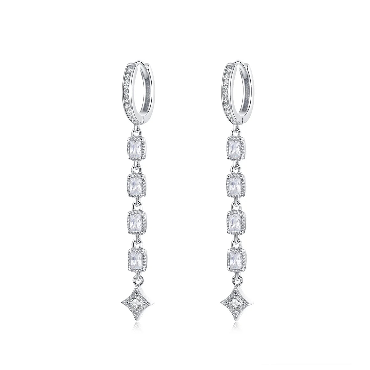 Elegant Women Wedding Jewelry 925 Silver Long Dangle Earrings