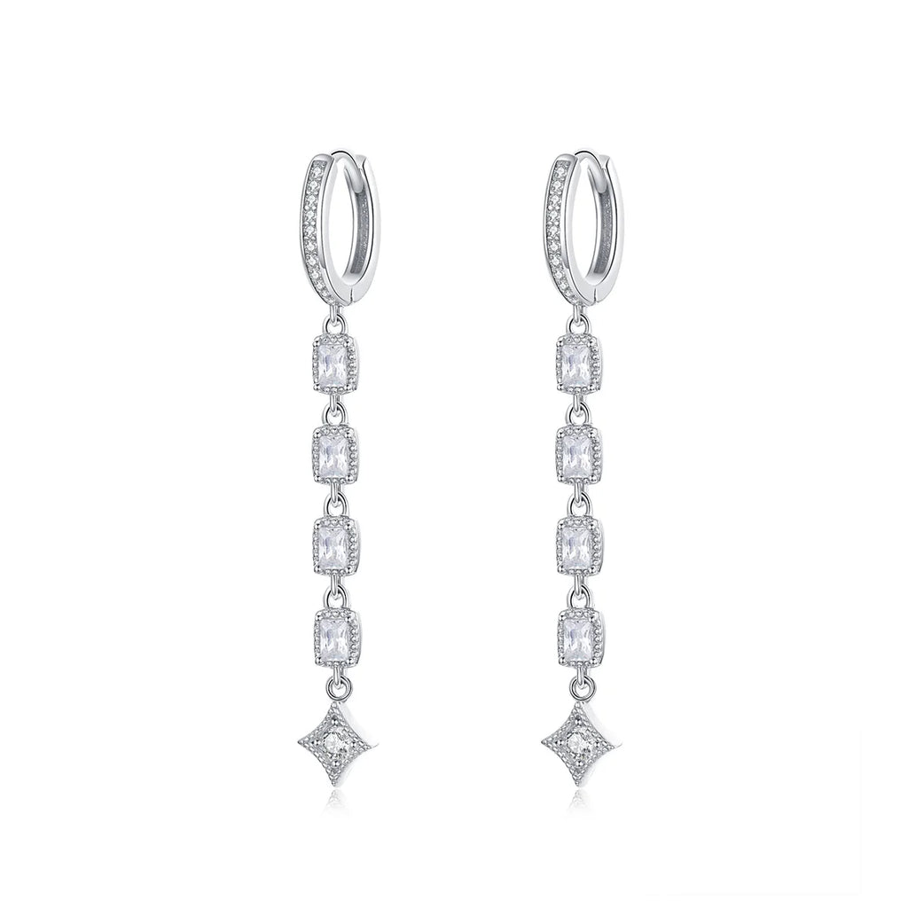Elegant Women Wedding Jewelry 925 Silver Long Dangle Earrings