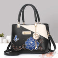 Customizable Ladies Blue Embroidery Casual Tote Handbags with Durable Zip Closure Portable Flower Decorative Letters