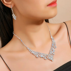 Bridal Wedding Dresses Accessories Multi Geometric Necklace Earrings Sparkling Rhinestone Jewelry Set Gifts for Women