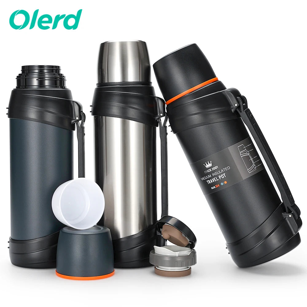 Large Capacity Stainless Steel Pot Double Wall Vacuum Flask Travel Pot Sports Water Bottle with Handle and Lid