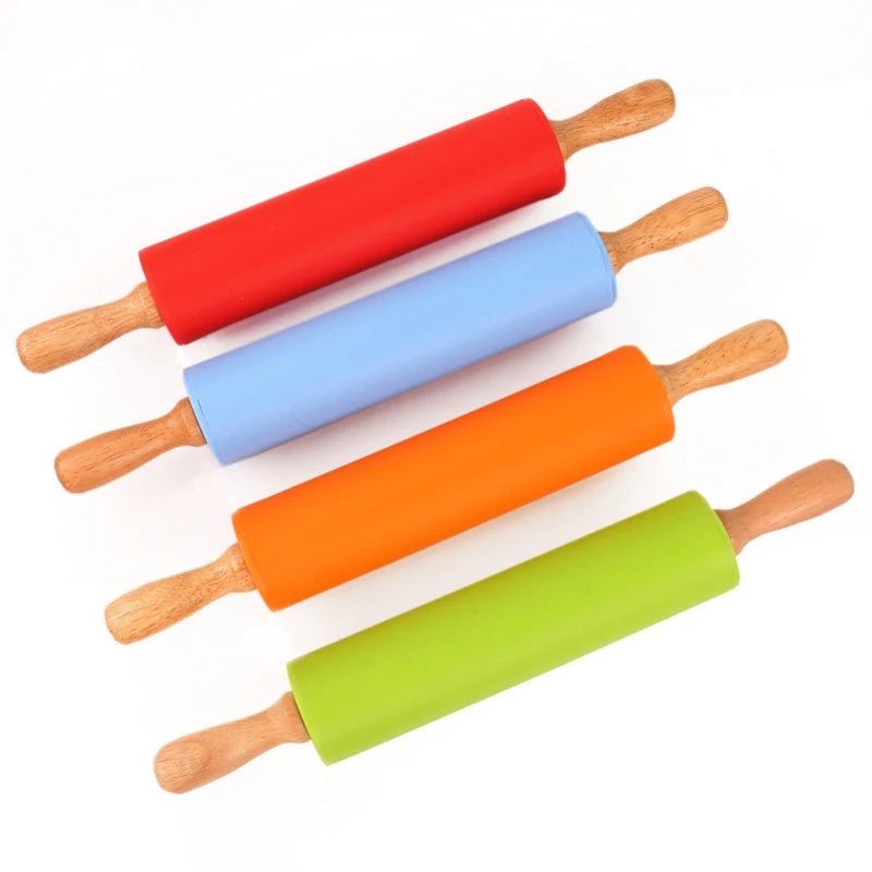 Fondant Cake Dough Roller Cooking Tools Silicone Cookies Biscuit Embossing Bakeware Non-Stick Rolling Pin Pastry Tools