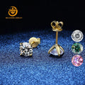 Real D Color VVS Moissanite Stud Earrings 14K Yellow Gold Plated 925 Sterling Silver Moissanite Wedding Earrings
