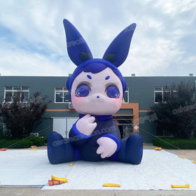 Mall Decoration Custom Giant Inflatable Rabbit Girl Model Blue Advertising Inflatable Cartoon Character