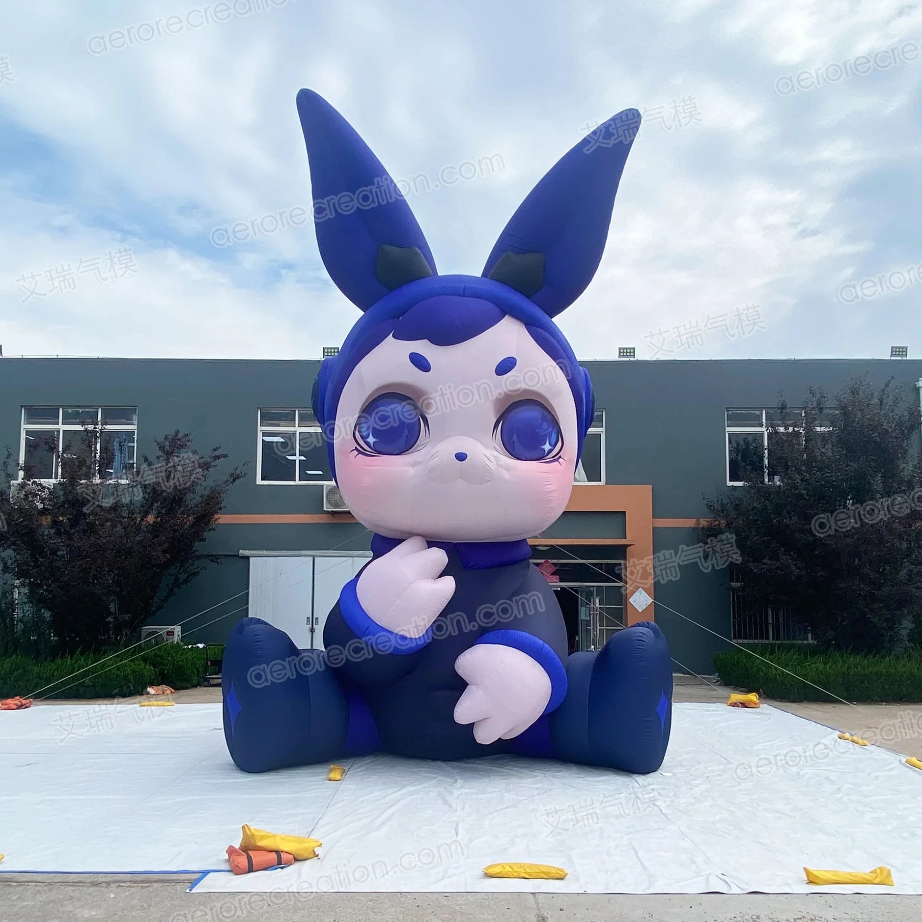 Mall Decoration Custom Giant Inflatable Rabbit Girl Model Blue Advertising Inflatable Cartoon Character