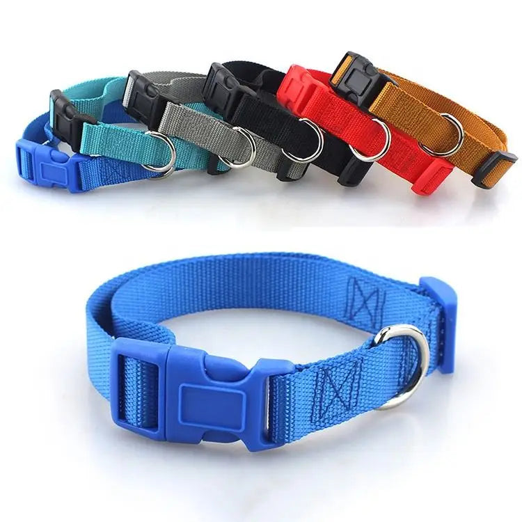 Adjustable Webbing Breakaway Comfort Solid Colors Round Plaiin Nylon Pet Dog Cat Collar with Quick Snap Buckle Collars