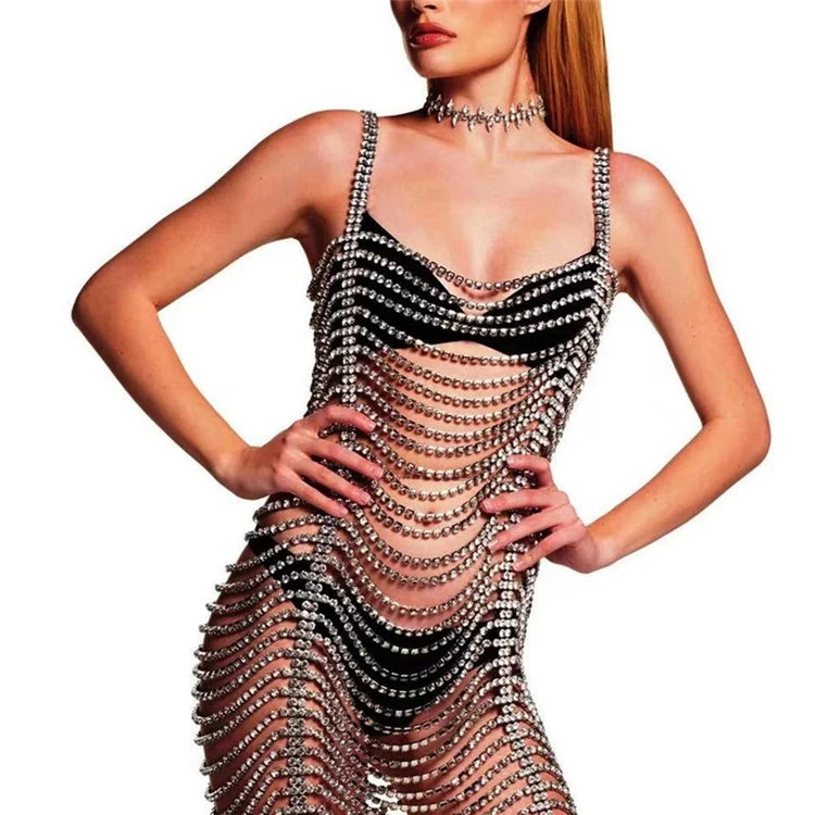 N-65 Body Jewelry Sexy Luxury Crystal Diamond Rhinestone Multi Layers Tassel Dress Body Chain