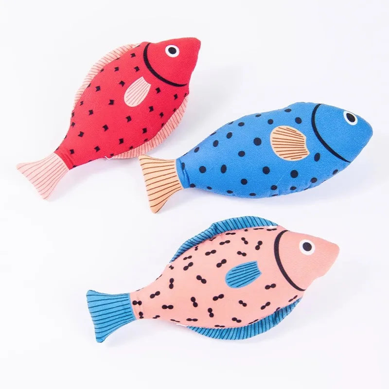 New Designer Colorful Printed Fun Teething Plush Squeaky Catnip Fish Cat Toy